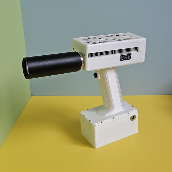KX130-DIY Laser Cannon. Handheld 130W (Battery DC 16.8V 5Ah; Wavelength 915). *6 lens. Range 10-15 m. Battery life 5 years, with fast charging.